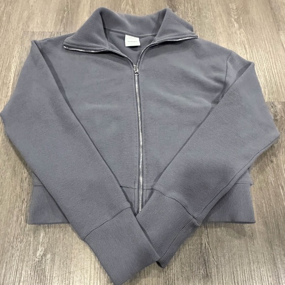 Varley Ribbed Gray Zip-Up Jacket - Picture 1 of 7